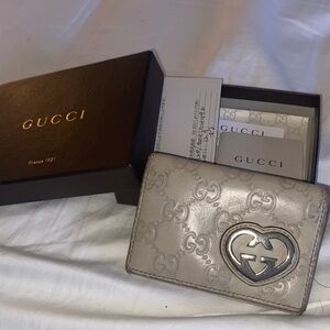 Gucci Guccissima Metallic heart beige Card Holder